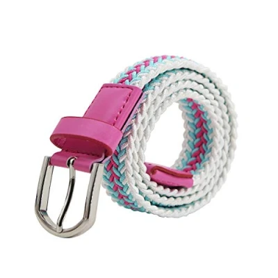 Imagen de Cinturilla Elástica para niños Cintura niñas niños, Cinturón de Goma Multicolor mujeres 2,5 cm ancho y 80 largo con anillo Metal Blanco Azul Rosa