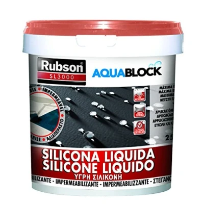 Imagen de Rubson Aquablock SL3000 silicona Líquida teja, impermeabilizante líquido para prevenir y reparar goteras humedades, elástica con tecnología Silicotec, 1 x 25 kg