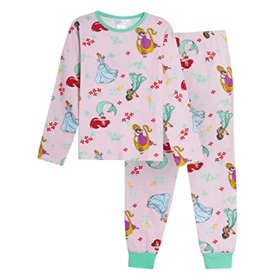 Imagen de Disney pijama de princesa para niñas, conjunto longitud completa, 100% algodón, ropa dormir princesa, rosa, 4 5 Años