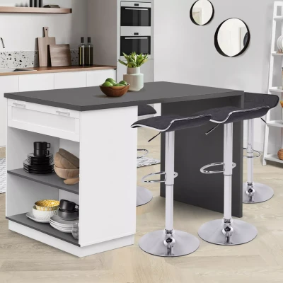 Imagen de IDMarket Ilot Central Comedero de pie para 4 personas VITO 130 cm, color blanco y bandeja gris