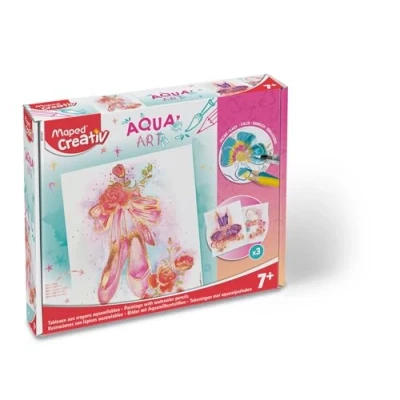 Imagen de Maped AQUA&#039;ART Set para colorear (10 lápices de acuarela y 3 plantillas en pizarras metálicas), diseño bailarina
