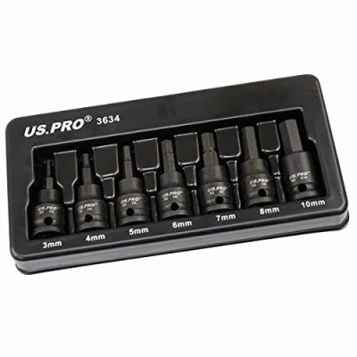 Imagen de US PRO Tools 3634 Juego de 7 llaves vaso hexagonales impacto DR 3 a 10 mm