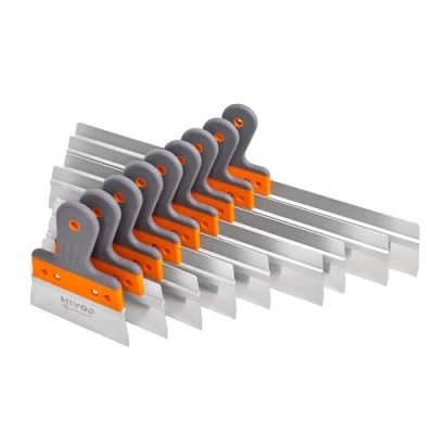 Imagen de Mivos 9 espátulas alisadoras profesionales de acero inoxidable superficie con anchos hoja 150 hasta 600 mm Juego anchas Espátula para fachadas soporte