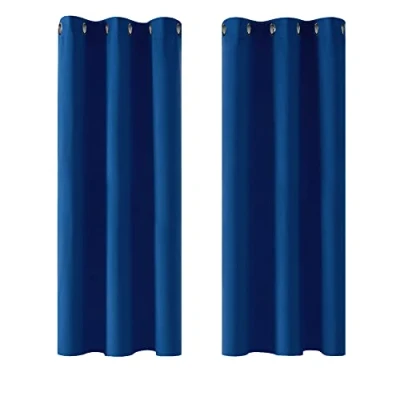 Imagen de Deconovo Cortinas Opacas para Interiores, 2 Piezas, 138 cm de Alto, Modernas con ollados, 107 x (Ancho Alto), Color Azul electrónico
