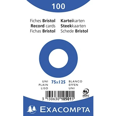 Imagen de Exacompta 10501E Paquete de 100 fichas, 75 x 125 mm, liso
