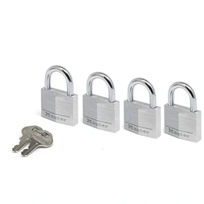 Imagen de Master Lock 9140EURQNOP Lote de 4 Candados con Llave cuerpo aluminio macizo, Gris, x 5.9 1.3 cm