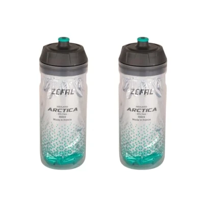 Imagen de ZEFAL Pack Arctica 55 Lote de 2 bidones para bicicleta 550ml Bidon Ciclismo Isotermico Inodoro e impermeable, botella deportiva sin BPA, Plata/Verde Caraibe, x
