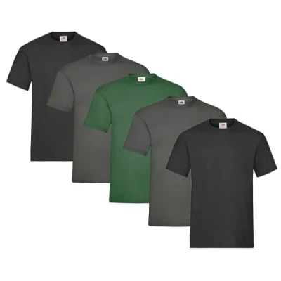 Imagen de Fruit of the Loom Paquete de 5 camisetas para hombre, fabricadas en algodón pesado, las tallas M, L, XL, XXL y 3XL disponibles varios colores, L
