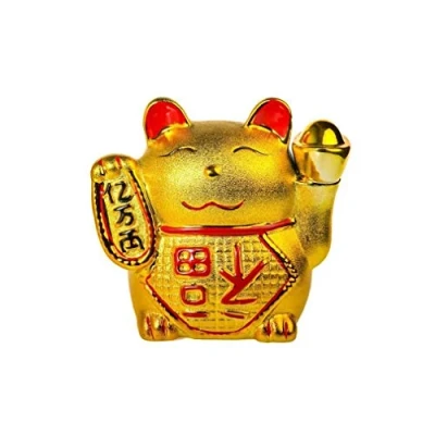 Imagen de Lachineuse Gato Maneki Neko Dorado Figura de estatuilla japonés la Suerte Objeto Kawaii Deco Lucky Cat Porcelana 15,5 cm Lindo asiático Suerte, Felicidad, Fortuna Color