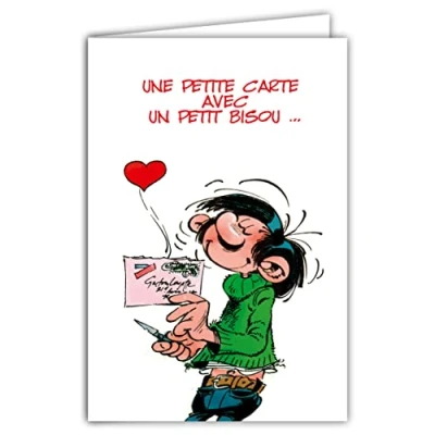 Imagen de Gaston Lagaffe GLCT 0125 tarjeta de Tomás el Gafe con texto en francés &quot;Je t&#039;aime&quot; corazones