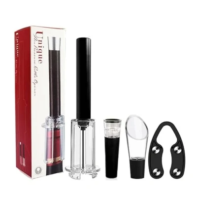 Imagen de Toothbace Set abrebotellas de Vino, 4 en 1, sacacorchos Profesional Incluye Cortador Papel Aluminio, vertedor Vino y tapón al vacío
