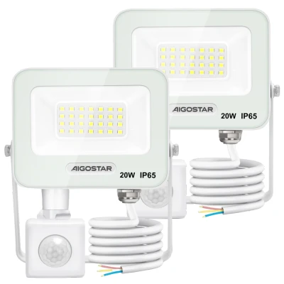 Imagen de Aigostar 20W Foco LED Exterior con Sensor Movimiento PIR Blanco,2 piezas,1650LM Super Brillo Proyector Interior,IP65 Impermeable,Blanco Frío 6500K,Luz de Seguridad para Jardín,Patio,Garaje, etc