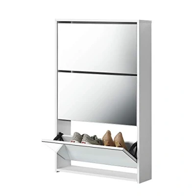 Imagen de [en.casa] Zapatero con Espejo 102,5 x 63 17 cm Mueble Organizador de Zapatos Blanco