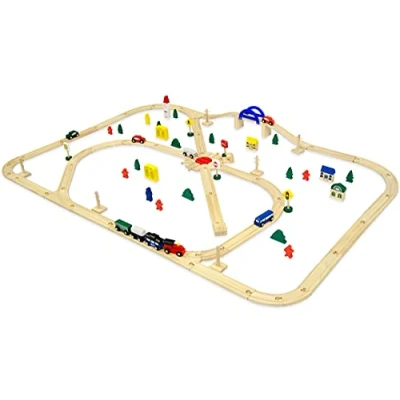 Imagen de messefix Tren de Madera para Niños Set con Rieles Juguete 3 años Desde Trenes Raíles y Muchos Accesorios Juguetes