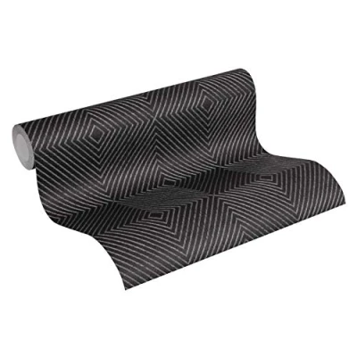 Imagen de Livingwalls 369265 Papel pintado no tejido, Metallic Schwarz, 10,05 m x 0,53