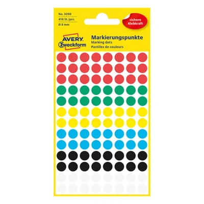 Imagen de Avery 3090 Etiqueta autoadhesiva es forma de puntos (416 unidades), colores surtidos