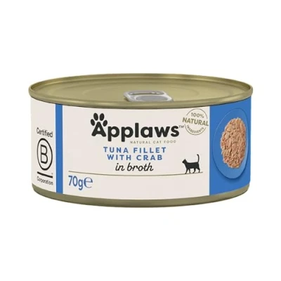 Imagen de Applaws 100 Alimento húmedo 100% Natural para Gatos, atún con Cangrejo, (Paquete de 24), Adulto, 70 g (Pack of 1680