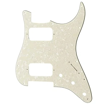 Imagen de Musiclily Pro 11 Agujero Round Corner HH Golpeador Strato 2 Humbuckers Pickguard para Guitarra Eléctrica American/Mexican Fender Standard Stratocaster, 4 capas Aged White Pearl
