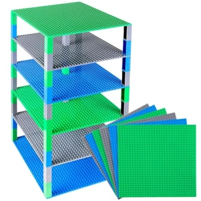 Imagen de Strictly Briks Pack de 6 Bases apilables con 50 Ladrillos separadores 2 x Construcción en Forma Torre Compatible Todas Las Marcas 25,4 cm Azul, Verde, Gris