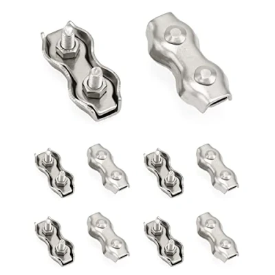 Imagen de QWORK® M4 Abrazadera de Cable Dúplex, Clips Dúplex Acero Inoxidable 304 para Tendederos Cables Fijos Patio Colgante Velas Sol, 10 Piezas