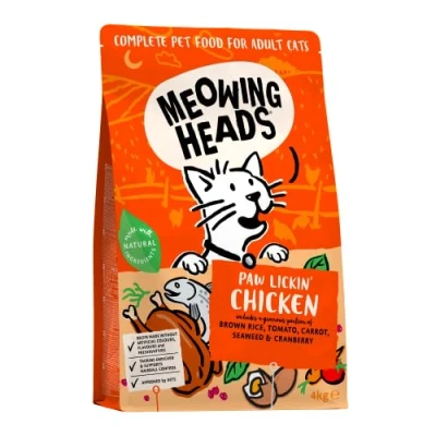 Imagen de Meowing Heads Comida Seca para Gatos Paw Lickin&#039; Chicken 100% Natural, Pollo y pescado sin aromas artificiales, Ayuda a mejorar la digestión, 4 kg