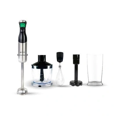 Imagen de Grunkel Batidora De mano con accesorios Función turbo, brazo acero inoxidable, indicador LED luminoso y botón regulador velocidad. fácil limpieza. (800W SET)