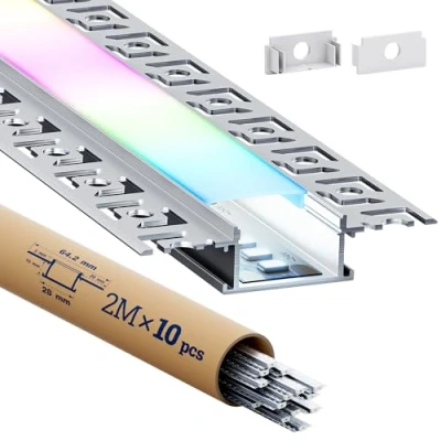 Imagen de HOOLED Perfil LED Aluminio para Tiras 2 m x 10 Piezas 20 Con Tapa Mate Dimensiones 28 mm 13.8mm Solapas 64.2 Soporta de Ancho Menor o Igual a 20.2