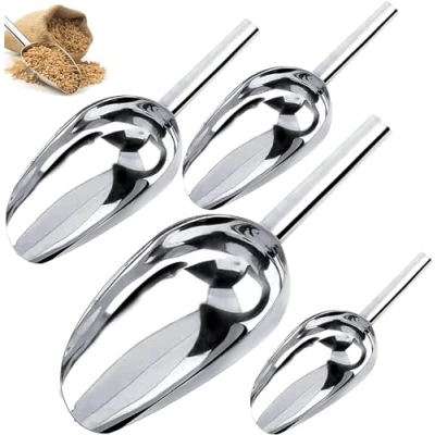 Imagen de GZLCEU 4 palas para hielo de acero inoxidable, versátiles caramelos, cubitos hielo, cereales, nueces y cocinas, bares, bufés, fiestas, bodas (plata)