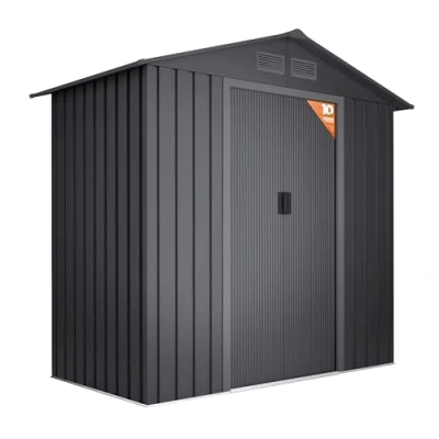 Imagen de Wasabi Caseta Metálica de Jardín 2,57m2 Light Anthracite 4 Rejillas Anticondensación Puerta Corredera Doble Techo a Dos Aguas Cobertizo Metal Almacenaje Exterior 196x131x196cm