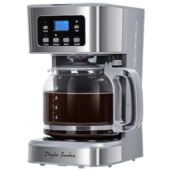 Imagen de Taylor Swoden Cafetera de Goteo, 1,5L(12 tazas) con Filtro Reutilizable, Pantalla LCD, Temporizador Programable, Función Auto Limpieza, Mantener Caliente, 900W, Gris(Pewter/03NOS)