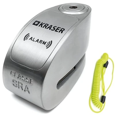 Imagen de KRASER KR10S Candado Moto Disco Homologado Sra, Alarma ON/Off 120dB Opcional, Doble Cierre ø10mm, Cerradura Alta Seguridad Antiganzúa, Bloqueo Pinza Antirrobo Freno para Motocicleta Scooter