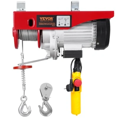 Imagen de VEVOR Polipasto Eléctrico Carga de 400kg Cabrestante 230V Control Remoto con Cable 4,2m Eslingas Simples Dobles Parada Emergencia Elevador para Garaje, Almacén, Fábrica