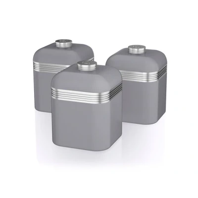 Imagen de Swan SWKA1020GRN Juego de 3 Tarros Especias, 1 Litro, Hierro, Cromado, Gris, Metal, 11.50x11.50x16.50 cm,