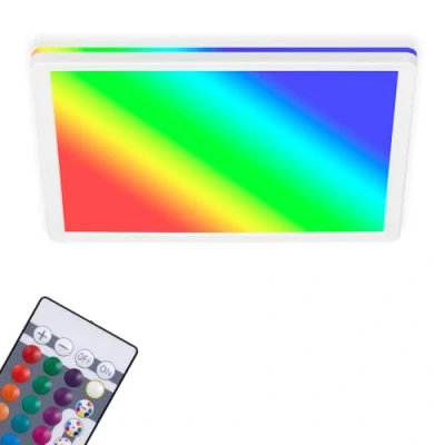 Imagen de Briloner Panel LED, plafón regulable, lámpara de techo, RGB, control color, retroiluminación, incluye mando a distancia, 15 vatios, 1850 lúmenes, 4000 Kelvin, blanco, 29,3 x 2,8 cm
