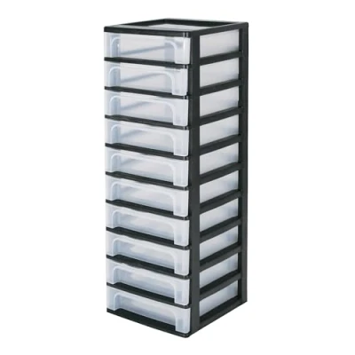 Imagen de Iris Ohyama Unidad de almacenamiento plástico con 10 cajones superficiales, Negro, formato A4, A5 y A6, multiusos, para oficina, escuela, papelería, armario hogar, Torre, Organizador, OCH 2100
