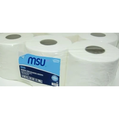Imagen de MSU Bobina Papel Secamanos Mecha Laminado Alta Absorción Ecológico Ideal para Baños y Cocinas Pack 6 Unidades, Blanco,