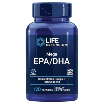 Imagen de Life Extension, Mega EPA/DHA, Omega 3 de Aceite Pescado, 120 Cápsulas blandas, Probado en Laboratorio, Sin Gluten, Soja, No GMO