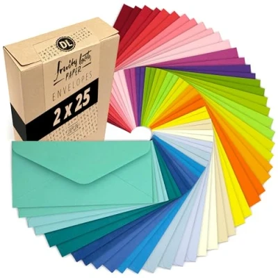 Imagen de Japun Juego de 50 sobres colores (2 x 25 colores) papel, sobre sin ventana DIN largo 220 110 mm 120 g/m² colorido