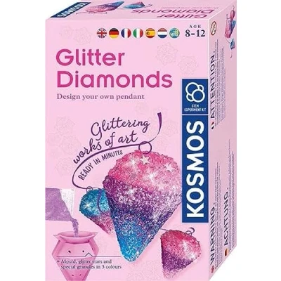 Imagen de KOSMOS 617189 Diamantes con purpurina para crear colgantes forma de joyas, moldes fundición, cintas joyería, purpurina, gránulos en 3 colores, kit experimentación niños 8 a 12