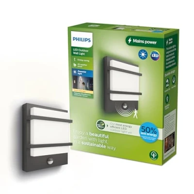 Imagen de Philips Lighting Aplique pared Exterior Ultraeficiente Petronia, 3.8W, 2700K, Antracita, con sensor movimiento, resistente intemperie IP44
