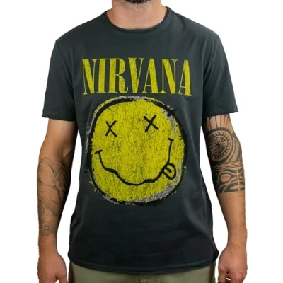 Imagen de Amplified Nirvana Collection Worn out Logo Hombre Camiseta Gris Marengo XL 100% algodón Regular