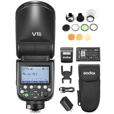 Imagen de GODOX V1PROC Kit de Flash cámara inalámbrico AK R1 + 24 Piezas geles para 1/8000s HSS, 1,3 s Compatible con Fuente alimentación Tipo C cámaras Canon EOS