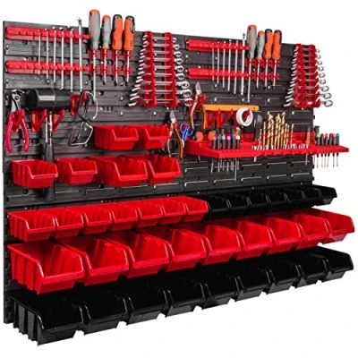 Imagen de Estantería de pared con sistema almacenamiento, 1152 x 780 mm, soportes para herramientas, 38 unidades Cajas apilables, estanterías almacenaje