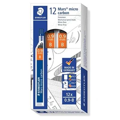Imagen de Staedtler Mars micro carbon 250 09 B. minas finas de grafito. 12 tubos 0,9 mm y graduación