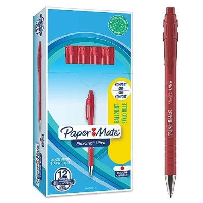 Imagen de Paper Mate Flexgrip Ultra bolígrafo retráctil, punta mediana (1,0 mm), rojo, caja de 12