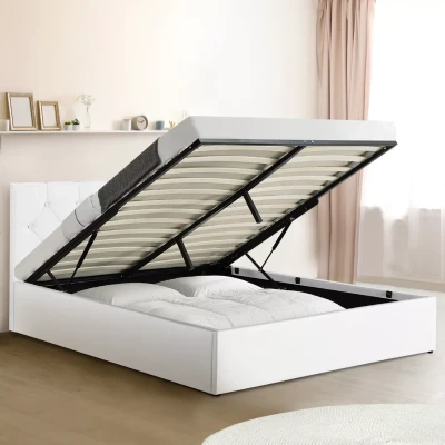 Imagen de IDMarket Austin Cama doble con cabecero y somier de 160 x 200 cm, PVC, color blanco
