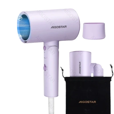Imagen de Aigostar Secador de Pelos para Viajes Tecnología Iónica 2100W, 3 Temperaturas / 2 Velocidades, Protección Antiescalda, Purpura con Bolso Almacenamiento