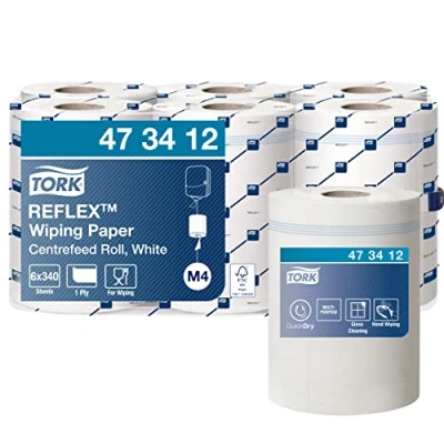Imagen de Tork 473412 Reflex Papel de secado QuickDry/Premium / 1 capa/Paños limpieza compatibles con el sistema M4 6 bobinas x 113,9 m largo/color blanco