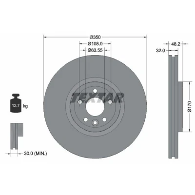 Imagen de TEXTAR 92308105 Disco de freno 350 32 05/06 108 ventilación interna revestido altamente carbonizado sin buje rueda JAGUAR: