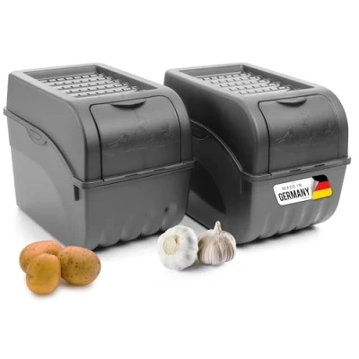Imagen de Novaliv Caja de almacenamiento para patatas, 2 unidades grandes 9 l, color gris antracita cebollas apilable patatas y